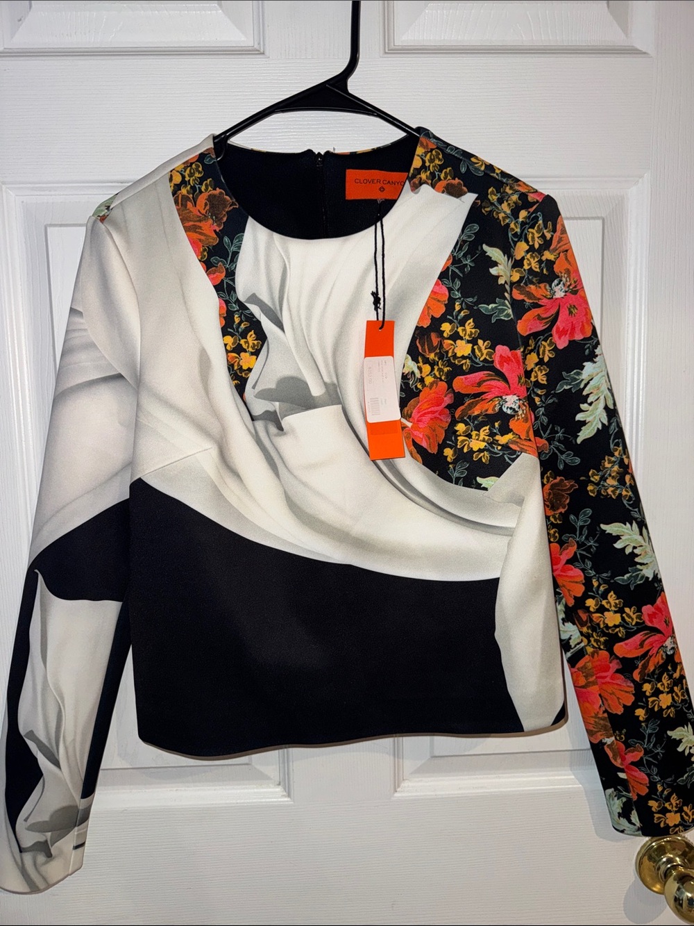 Clover Canyon Black, White, Orange & Pink Mixed-Print Long Sleeve Top